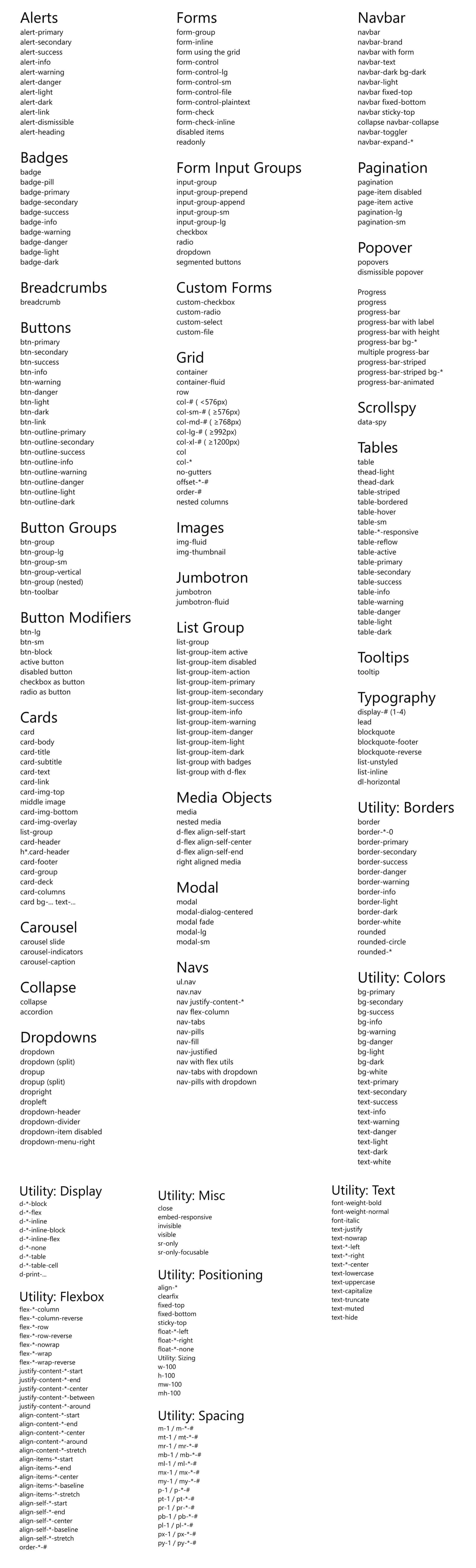 bootstrap 5 all classes list